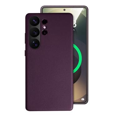 Imagem de LTLMYDAM Capa fina para Samsung Galaxy S25 Ultra/S25 Plus/S25, proteção de câmera, capa de telefone de couro genuíno de luxo, suporta capa de carregamento sem fio, roxa, S25 Ultra
