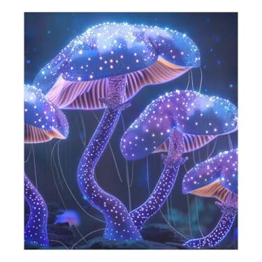 Imagem de Adesivo de capa magnética azul de cogumelos para lava-louças, adesivos de eletrodomésticos modernos para decoração de eletrodomésticos de cozinha 58 cm L x 66 cm A