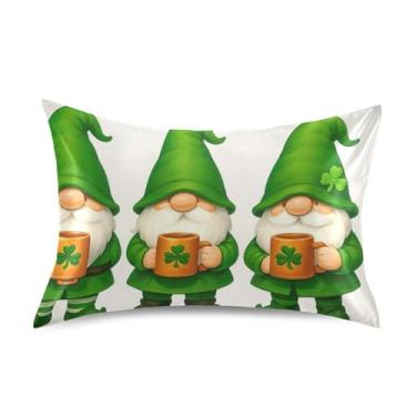 Imagem de Lindos Gnomos Dia de São Patrício Fronhas de Cetim Verde Estampa de Arte Floral Padrão Rei Queen Travesseiros Deslizantes Tamanho Padrão 66 cm x 50 cm
