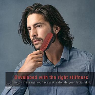 Imagem de Dioche Escova de Cabelo Escova de Barba de Massagem Cabo de Madeira Densa para Mulheres Homens Fino Macio Cabelo Preto Tijolo Vermelho 21.4cm