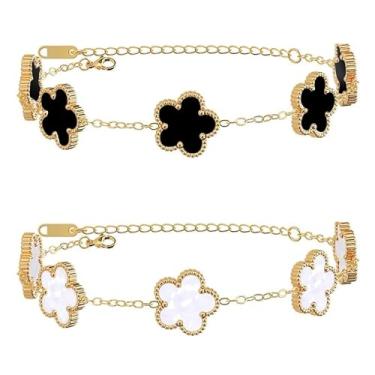 Imagem de GRBeid Pulseira de trevo banhada a ouro 18 K para mulheres, conjunto de pulseiras de trevo da sorte com folha de flor, joias modernas, presentes de aniversário para mulheres/mãe/amigas/irmãs/melhores