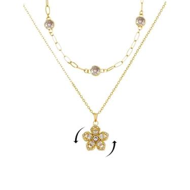 Imagem de rgwtgkyh Colares femininos com pedra do mês de nascimento em camadas, ouro 18 K, vermelho, fidget flor, hibisco, presente de aniversário de janeiro para mãe, amiga, namorada, irmãs, Large, Latão