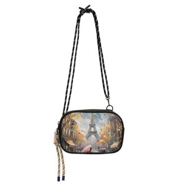 Imagem de TSENQUE Bolsa feminina pequena tiracolo bolsa de telefone com alça estampa animal bolsa de ombro pequena Eiffel Paris pintura arte