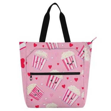 Imagem de GAIGEO Linda bolsa de trabalho rosa sorridente de pipoca para mulheres, bolsa de lona universitária, bolsa de mão de professor com compartimentos
