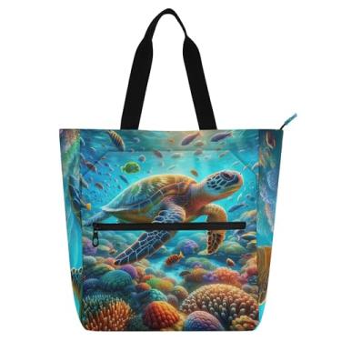 Imagem de GAIGEO Bolsa de trabalho feminina com estampa de tartaruga de animais marinhos para praia, escola, bolsa carteiro com compartimentos