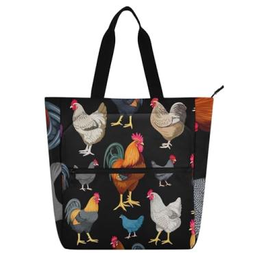 Imagem de Bolsa de trabalho preta para várias galinhas para mulheres, bolsa de lona universitária, bolsas utilitárias, para escritório, para amantes de livros, presentes