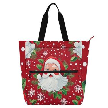 Imagem de GAIGEO Sacola vintage de Natal vermelha para trabalho de Papai Noel para mulheres, bolsa escolar de lona com zíper, bolsa feminina infantil com compartimentos