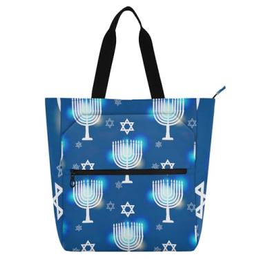 Imagem de GAIGEO Bolsa de trabalho feminina azul e branca com estrelas menorahs, bolsa escolar, bolsa para professores, amantes de livros