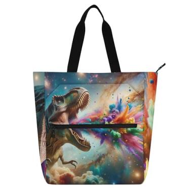 Imagem de GAIGEO T Rex Sacola de Trabalho Colorida Confetes para Mulheres Lona com Zíper Sacola de Praia Linda Presente Infantil para Amantes de Livros Bolsas
