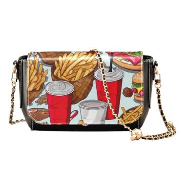 Imagem de GAIGEO Aquarela Cupcakes Bolsa feminina de couro com zíper, bolsa de ombro média para mulheres, Super Food-1, One Size