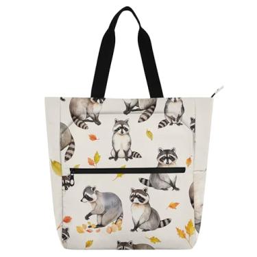 Imagem de GAIGEO Sacola feminina bege claro em aquarela guaxinins para trabalho, lona, praia, escola, bolsas de tecido, para amantes de livros