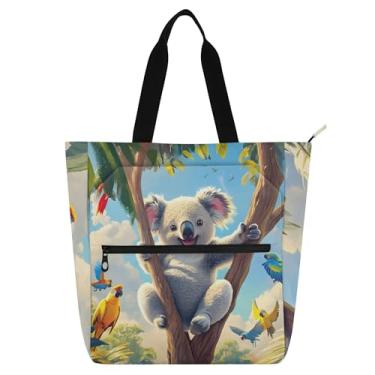 Imagem de Cute Koalas Papagaios Tropicais Bolsa de Trabalho Feminina Lona Escolar Bolsa de Livro Bolsas para Professores Presente Amante de Livros