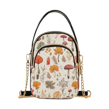 Imagem de Bolsa tiracolo feminina branca com bengala doce de Natal, bolsa transversal pequena com alça, bolsa de ombro transversal para mulheres, Motivos de outono com folhas e cogumelos - 4, One Size