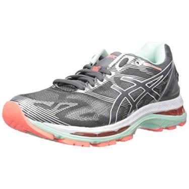 Imagem de ASICS Tênis de corrida feminino Gel-Nimbus 19, Carbono/Branco/Coral flash, 10.5
