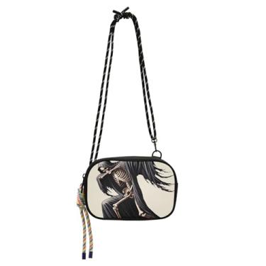 Imagem de TSENQUE Bolsas transversais pequenas bolsa feminina Grim Reaper Dabbing bolsa de telefone com alça pochete bolsas de ombro