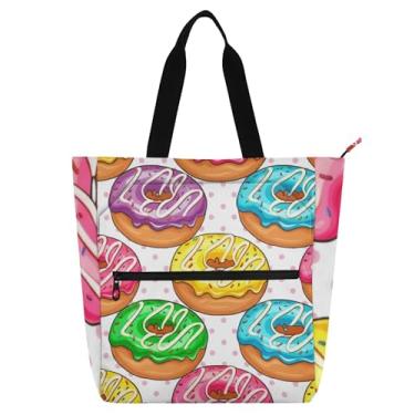 Imagem de GAIGEO Sacolas femininas coloridas Dounts para trabalho, lona, bolsas de tecido, faculdade, escola, professores, amantes de livros