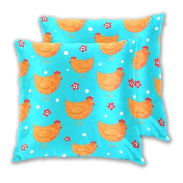 Imagem de Joitme Conjunto de 2 fronhas fofas de galinha com animais de fazenda azuis, conjunto de 2 fronhas decorativas, 50 x 50 cm, 2 peças
