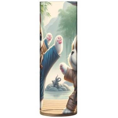 Imagem de Engraçado Gato Cachorro Batalha Cilindro Centerpiece Vasos para Mesa Personalizado Bonito Vaso Alto Plástico Decoração de Quarto, Estética, 30 cm x 9,9 cm