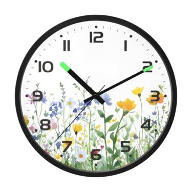 Imagem de SEHANY Herb Wildflower Relógio de parede silencioso sem tique-taque relógio redondo operado por bateria 30 cm controle de som luz noturna relógios de parede para sala de estar, cozinha, quarto