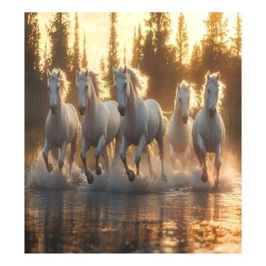 Imagem de CEBUGI White Horses Capa de ímã de lava-louças decorativa para lava-louças 58 x 66 cm decalque de painel de geladeira para decoração de cozinha doméstica
