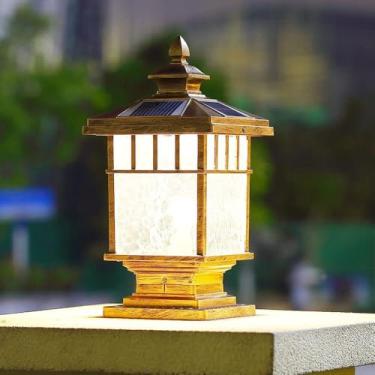 Imagem de CMOLVUR Luz de pilar criativa, luminária de coluna de iluminação IP55 à prova d'água IP55 para decoração de vila, luzes de poste de decoração de LED para porta de casa, estigma de energia solar L