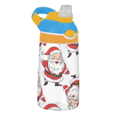 Imagem de Garrafa de água esportiva infantil branca com desenho de Papai Noel para escola, 473 ml Tritan 473 ml, garrafa de água com canudo, copo de viagem reutilizável para crianças, à prova de vazamento, alça