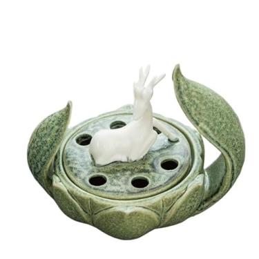 Imagem de porta-vara de incenso Queimador de incenso cerâmica verde com tampa, ornamento decorativo para ambientes internos, porta-incenso para salas estar, halls entrada(ArmyGreen)