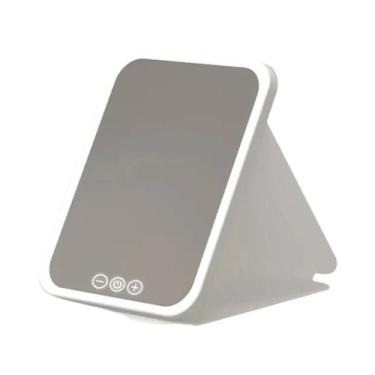 Imagem de Espelho De Maquiagem LED Portátil E Dobrável Com Luz De 3 Cores, Recar