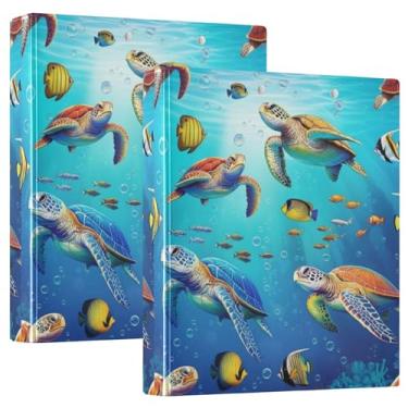 Imagem de Pastas coloridas de tartarugas marinhas azuis de 3,8 cm, 3 anéis, comporta 200 folhas, portfólio de pintura, anel redondo, 31,5 x 27 x 6 cm, 1 pacote