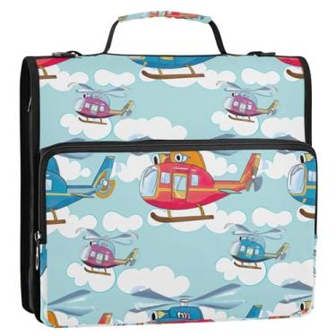 Imagem de Helicópteros coloridos nuvens céu azul organizador de fichário com zíper 3,8 cm, fichário D com alça de ombro para portfólio escolar, suporte de 500 folhas