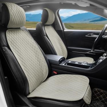 Imagem de DECKALY Pacote com 2 capas de assento de carro de linho capas de assento dianteiro, tecido respirável, protetor de assento de carro universal para a maioria dos automóveis, vans, SUV, caminhões