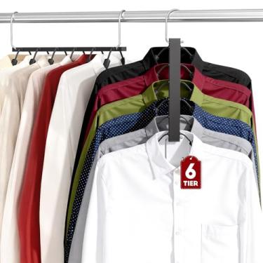 Imagem de HUITEM Cabides para roupas que economizam espaço, 6 níveis, com braço giratório, acolchoados, vários suéteres e camisetas, 3 unidades, organizadores e armazenamento de armário de suéter de aço