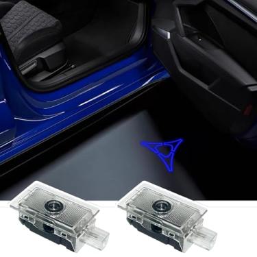 Imagem de 2 peças de luzes LED com logotipo para porta de carro, cortesia, projetor a laser, lâmpada de boas-vindas compatível com Dodge Charger Daytona Hellcat acessórios para carro (azul)