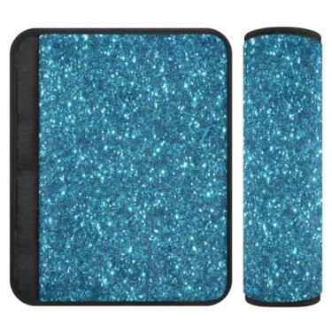 Imagem de Capa de cinto de segurança azul turquesa com glitter em flanela de poliéster macio, almofadas de cinto de segurança de carro ajustáveis, capas de alça de assento de carro para assento de carro