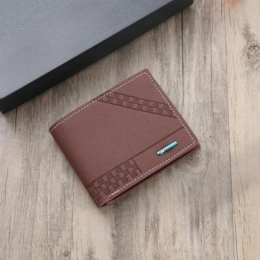 Imagem de Carteira masculina com clipe para dinheiro, carteira masculina com porta-cartão de crédito, carteira antifurto de couro PU com bolso para moedas, Marrom, Clássico