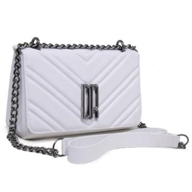 Imagem de Bolsa Feminina de Couro Sintético Preta, Alça de Corrente, Design em V com Fecho Metálico (branco)