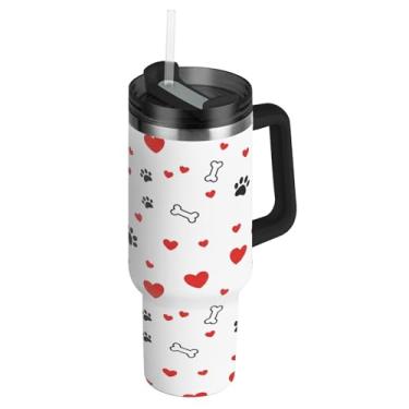 Imagem de Blueangle Copo de pata de cachorro preto de 1,134 g com alça e tampa de palha, caneca de viagem de aço inoxidável isolada a vácuo de parede dupla, garrafa de água reutilizável para academia de