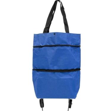 Imagem de Carrinho Compras Rodinhas Bolsa Dobrável Mercado Feira Legumes, Ideal for Family Barbecue Supplies & Weekend Errands(Azul)