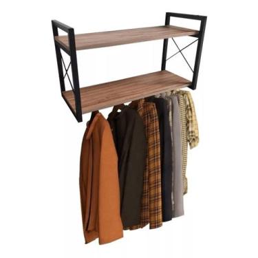 Imagem de Prateleira De Parede Dupla Com Cabideiro Multiuso Lavanderia Cozinha S