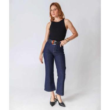 Imagem de Calça Jeans Reta Feminina Bolsos Azul-68121 - Vizzy, Jeans azul, 44