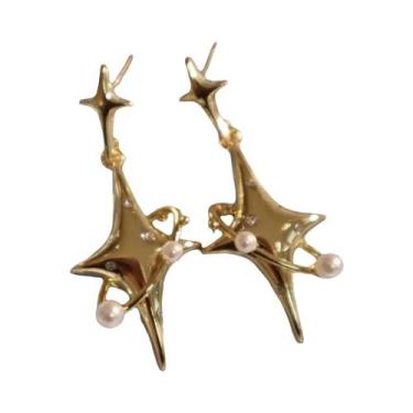 Imagem de Brincos Unissex Punk Modernos Com Pérolas, Cruz, Estrela E Planeta, Es