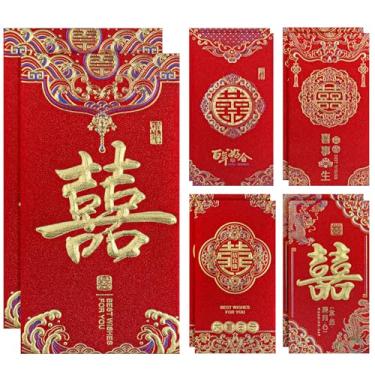 Imagem de Envelopes vermelhos chineses de casamento grande pacote de bolso vermelho bonito presente de papel HongBao envelopes de dinheiro da sorte bolsos para dinheiro para casamento recém-casados noiva noivo