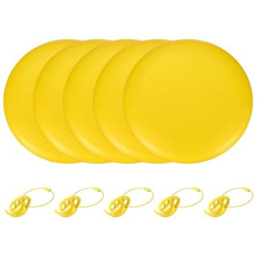 Imagem de YELARXI Disco voador, disco voador esportivo de 27 cm e 175 g e pacote com 5 e plástico e amarelo com anel de transporte - adequado para (ao ar livre/praia/acampamento/parque/animal de estimação/pro