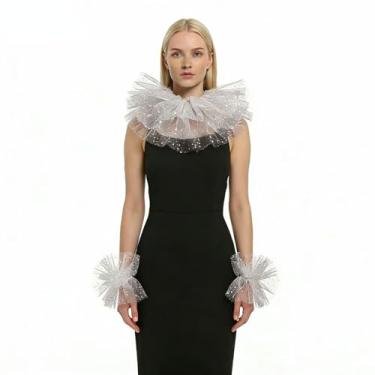 Imagem de JCBFUME Conjunto de colarinho e punhos renascentistas elisabetanos elegantes acessórios históricos de colarinho de palhaço para mulheres, Branco, One Size