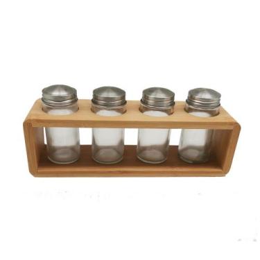 Imagem de Porta temperos bamboo 4 potes - Niazitex, Bambu
