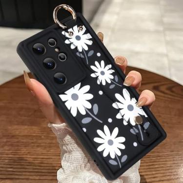 Imagem de MOWIME Capa compatível com Samsung Galaxy S24 Ultra com alça de pulso, capa de TPU macia à prova de choque floral margarida para mulheres e meninas, capa fina antiarranhões para Galaxy S24 Ultra de