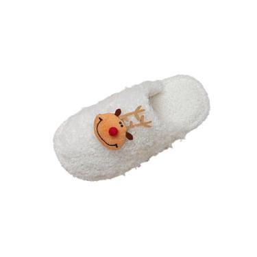 Imagem de Pantufas femininas modernas casuais inverno Natal forro de lã quente interior exterior bico redondo sem salto, Branco, 35
