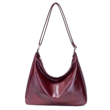 Imagem de Bolsa Hobo feminina dobrável de couro vegano, carteira de ombro inclinada multidirecional e sacola, bolsa de grande capacidade, Vinho tinto