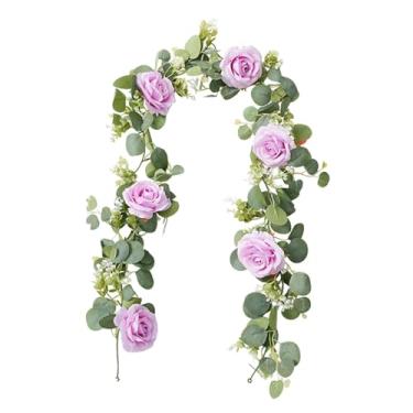 Imagem de oshhni Guirlanda de flores artificiais, decoração versátil para casamentos, trepadeira floral, trepadeira de rosas artificiais para centros de mesa de festas, Roxo