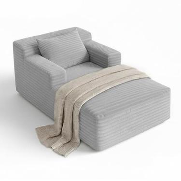 Imagem de Espreguiçadeira de 113 cm para ambientes internos, sofá-cama estofada de veludo cotelê sem ossos, cadeiras de leitura para sofá com assento profundo, sofás pequenos e confortáveis para sala de estar